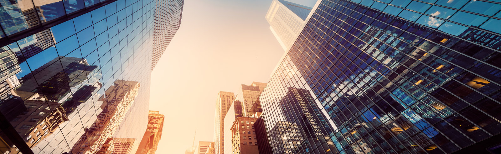 Street perspective of skyscrapers